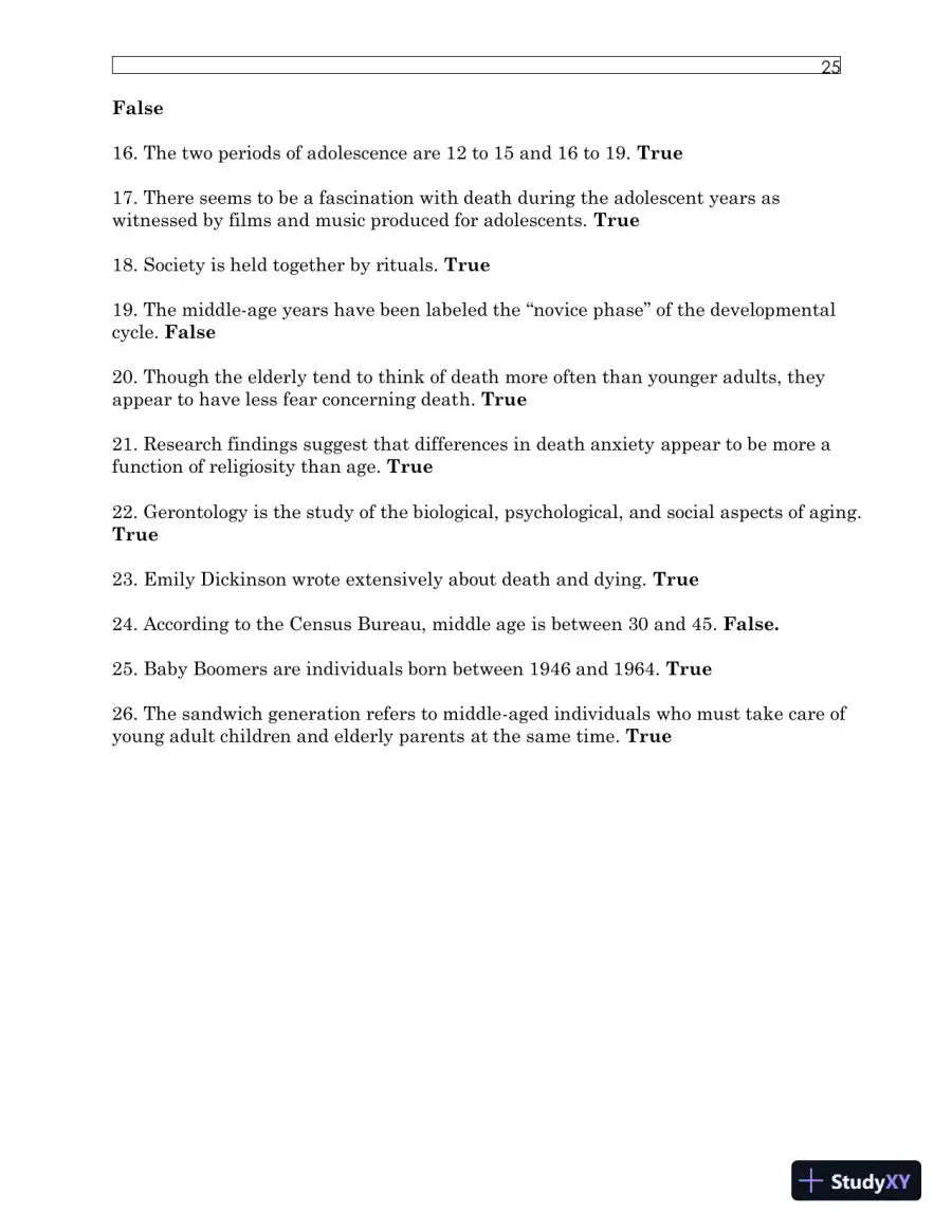 Test Bank For Understanding Dying, Death, and Bereavement, 7th Edition, page 29