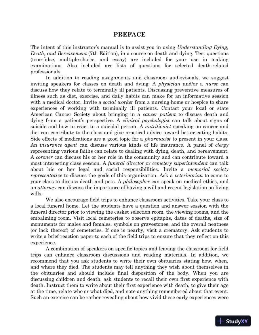 Test Bank For Understanding Dying, Death, and Bereavement, 7th Edition, page 3