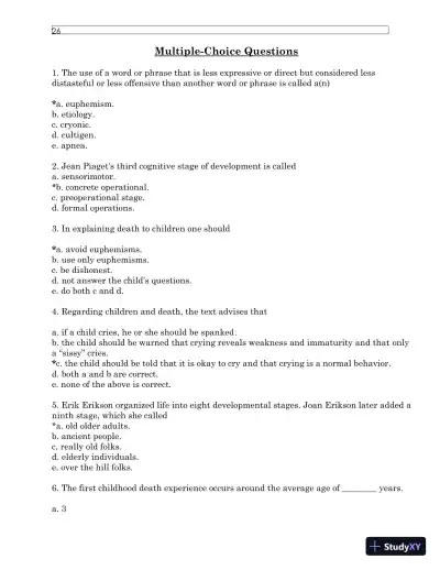 Test Bank For Understanding Dying, Death, and Bereavement, 7th Edition - Page 30 preview image