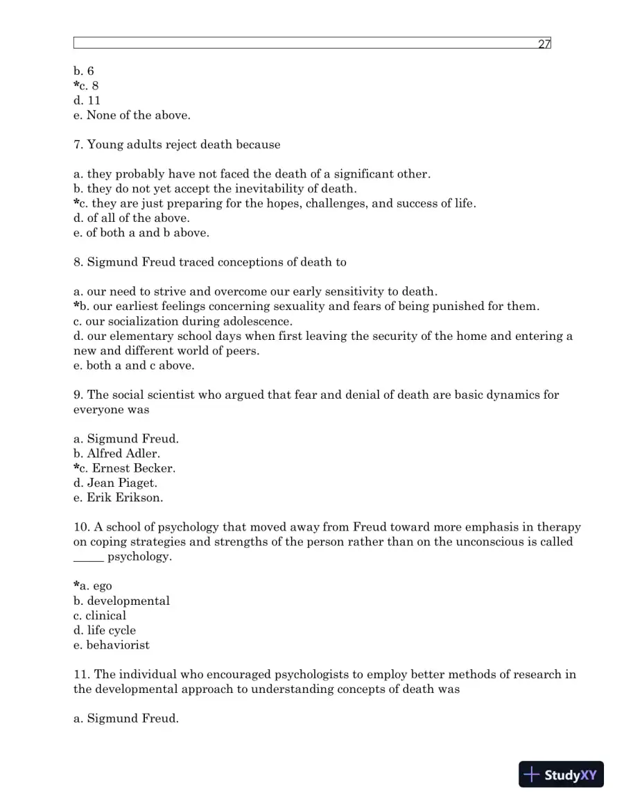 Test Bank For Understanding Dying, Death, and Bereavement, 7th Edition, page 31