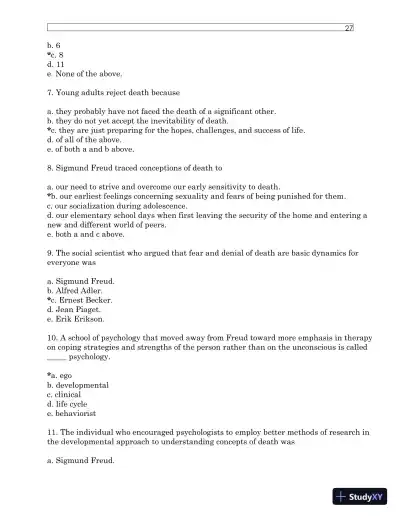 Test Bank For Understanding Dying, Death, and Bereavement, 7th Edition - Page 31 preview image