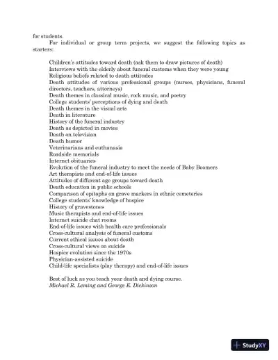 Test Bank For Understanding Dying, Death, and Bereavement, 7th Edition - Page 4 preview image