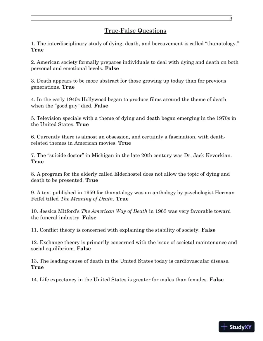 Test Bank For Understanding Dying, Death, and Bereavement, 7th Edition, page 7