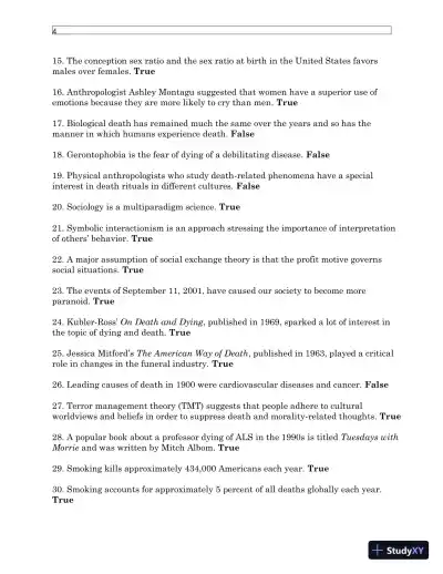 Test Bank For Understanding Dying, Death, and Bereavement, 7th Edition - Page 8 preview image