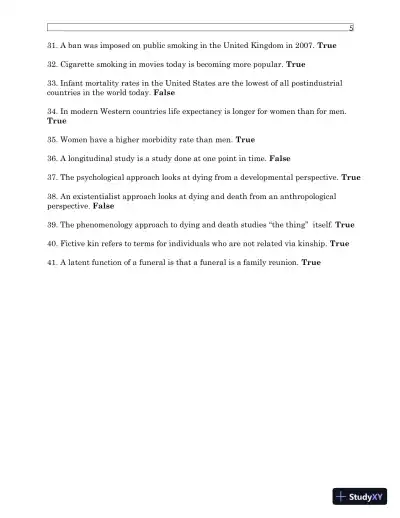 Test Bank For Understanding Dying, Death, and Bereavement, 7th Edition - Page 9 preview image