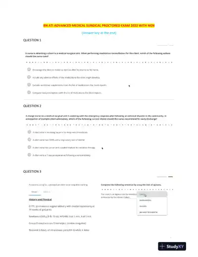 2023 ATI RN Medical Surgical Proctored Exam With Answers (50 Solved Questions) - Page 1 preview image