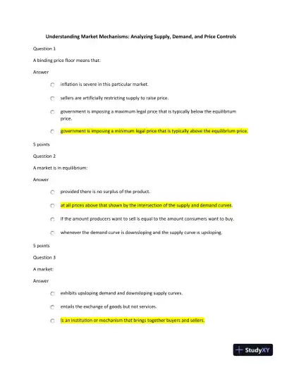 Understanding Market Mechanisms: Analyzing Supply, Demand, And Price Controls - Page 1 preview image