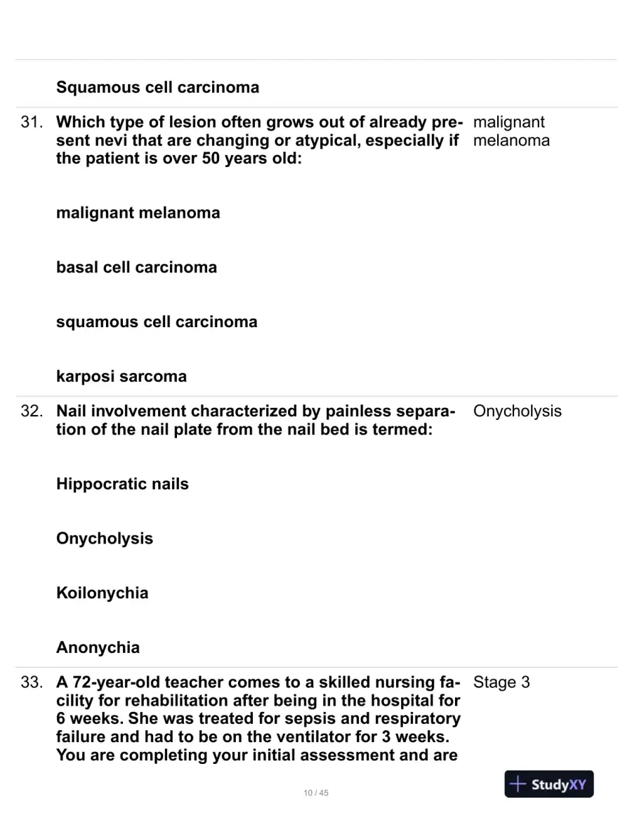 Health Assessment Midterm Review Exam With Answers (107 Solved Questions), page 11
