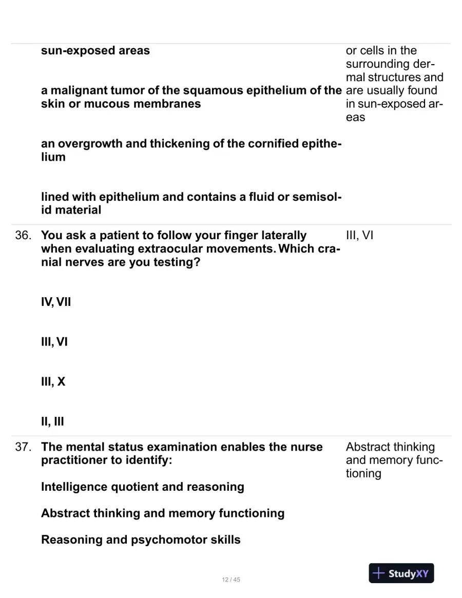 Health Assessment Midterm Review Exam With Answers (107 Solved Questions), page 13