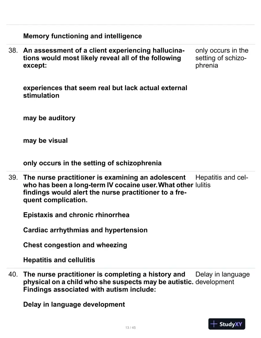 Health Assessment Midterm Review Exam With Answers (107 Solved Questions), page 14