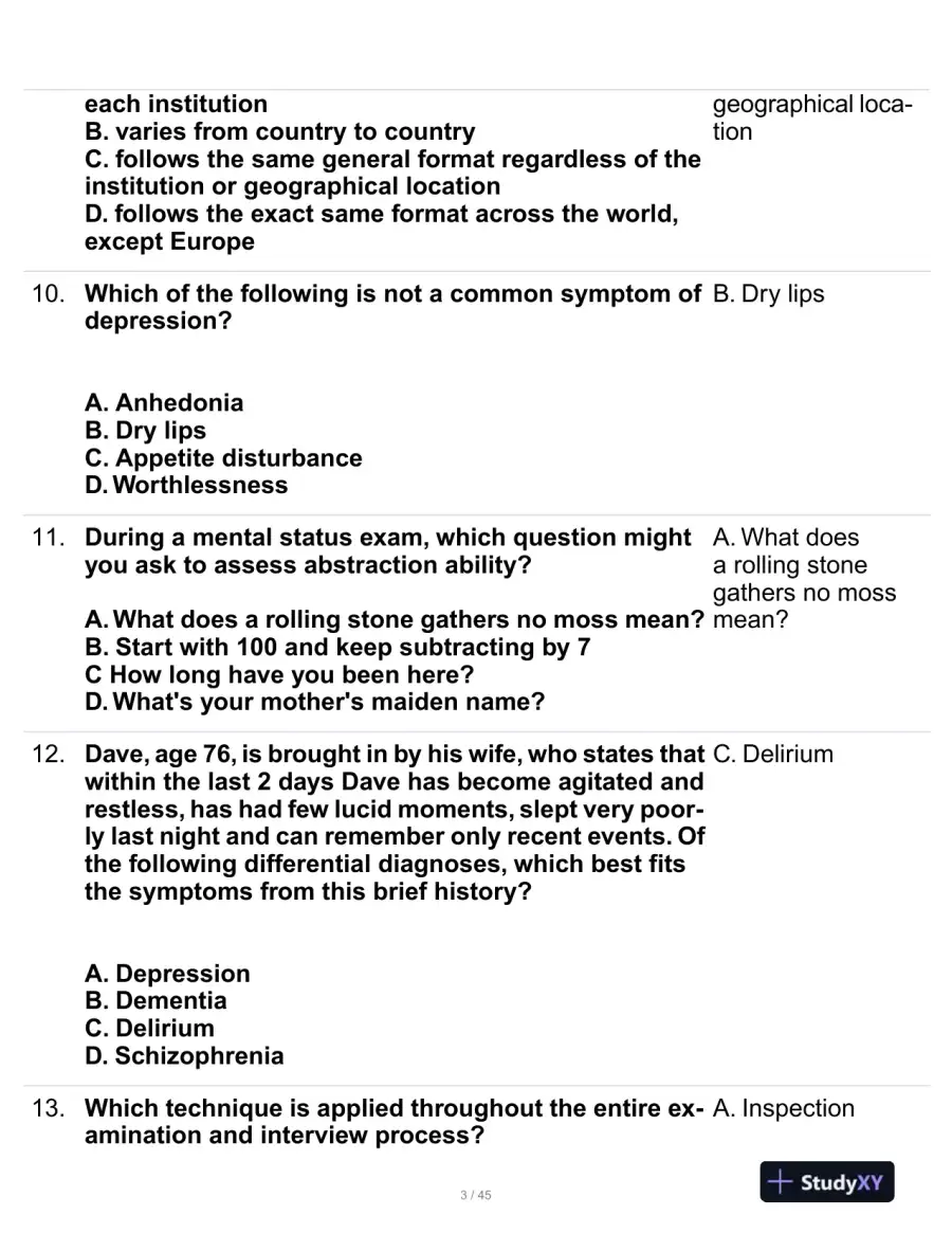 Health Assessment Midterm Review Exam With Answers (107 Solved Questions), page 4
