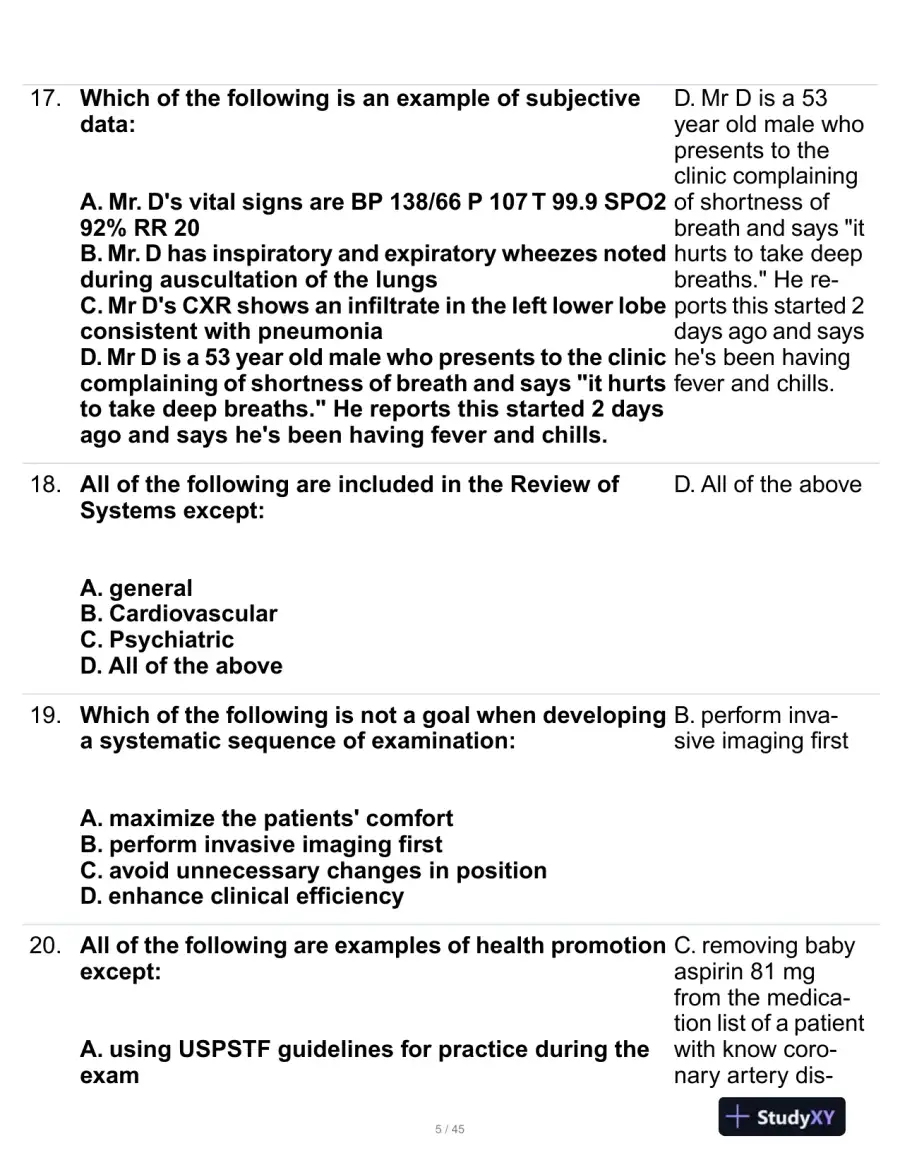 Health Assessment Midterm Review Exam With Answers (107 Solved Questions), page 6