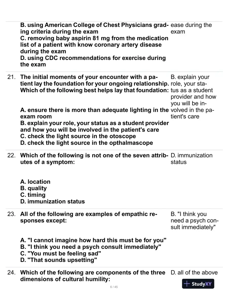 Health Assessment Midterm Review Exam With Answers (107 Solved Questions), page 7