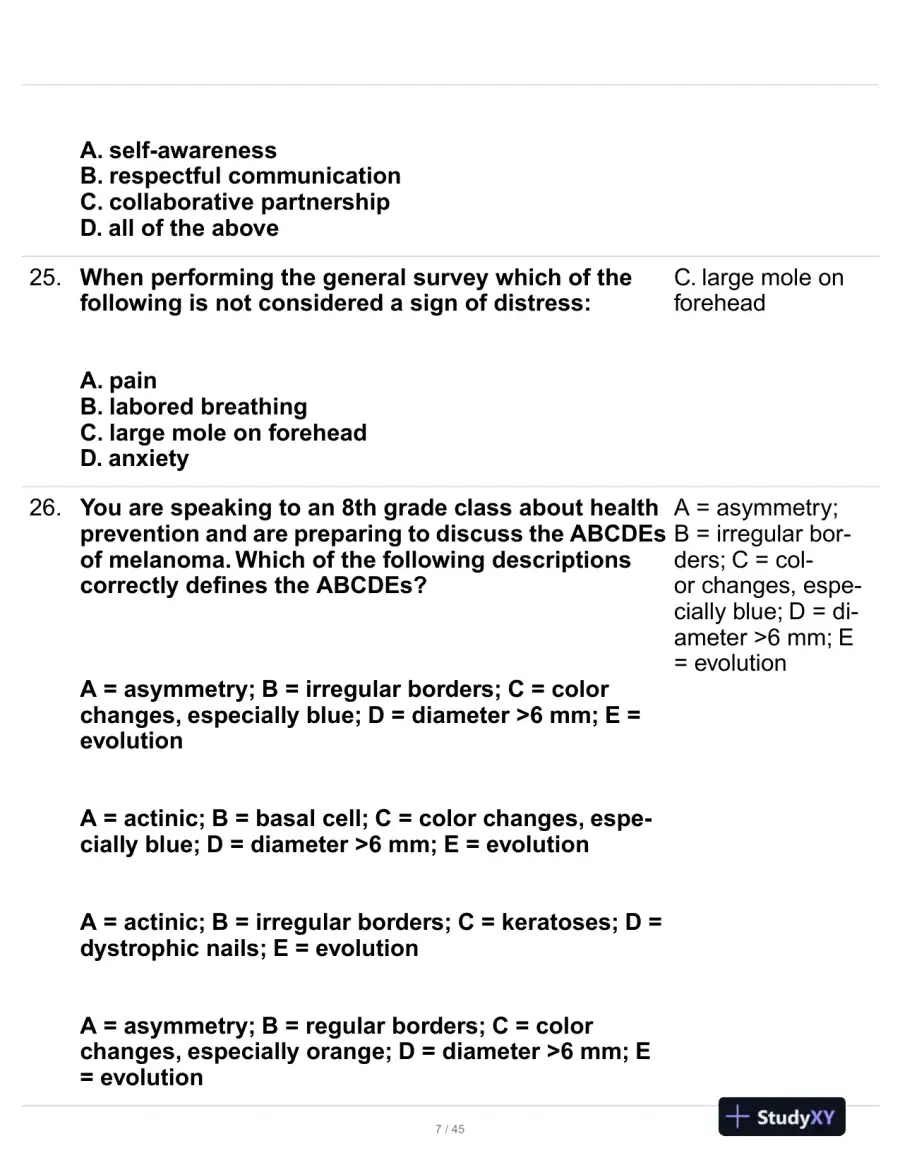 Health Assessment Midterm Review Exam With Answers (107 Solved Questions), page 8