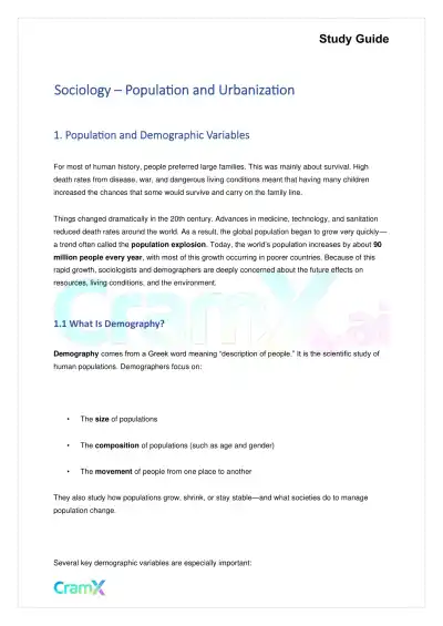 Sociology - Population and Urbanization - Page 1 preview image