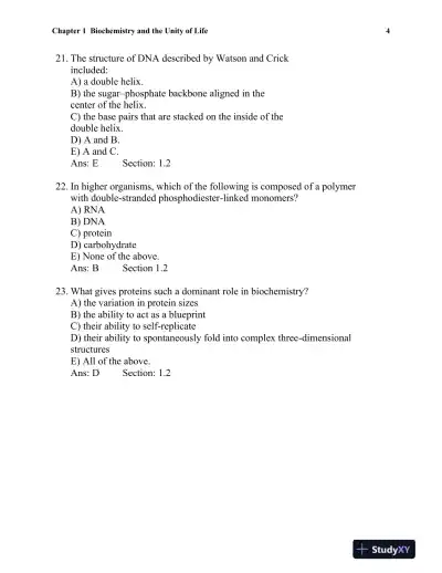 Biochemistry: A Short Course Third Edition Test Bank - Page 5 preview image