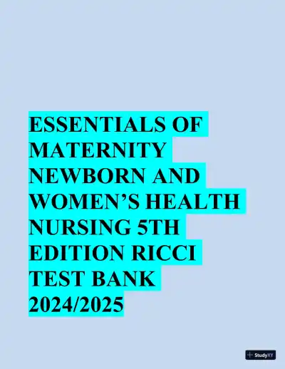 Test bank for Essentials of Maternity, Newborn, and Women's Health, 5th Edition (Chapters 1-51) - Page 1 preview image