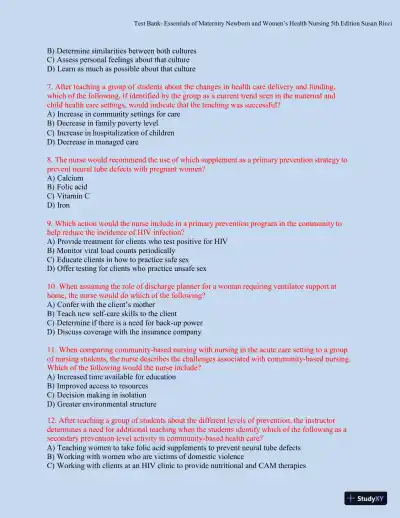 Test bank for Essentials of Maternity, Newborn, and Women's Health, 5th Edition (Chapters 1-51) - Page 11 preview image