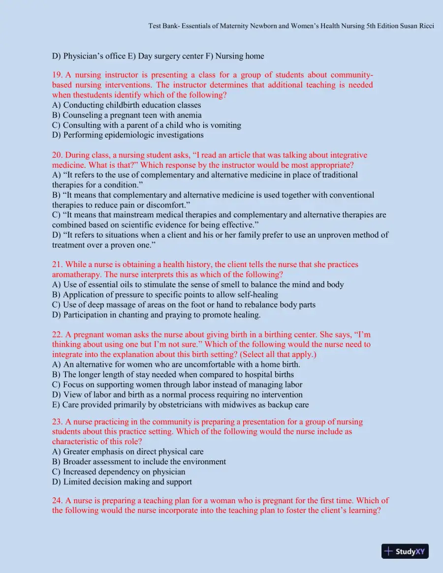 Test bank for Essentials of Maternity, Newborn, and Women's Health, 5th Edition (Chapters 1-51), page 13