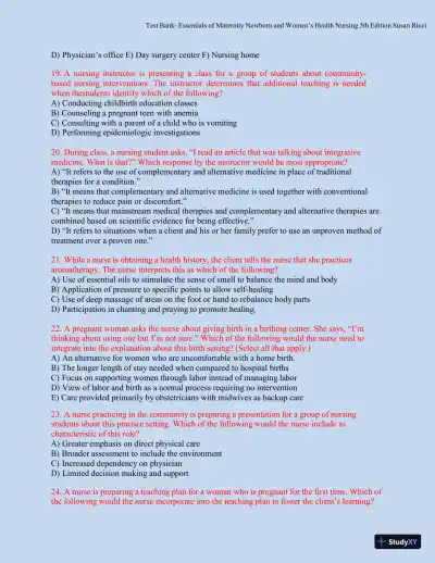 Test bank for Essentials of Maternity, Newborn, and Women's Health, 5th Edition (Chapters 1-51) - Page 13 preview image