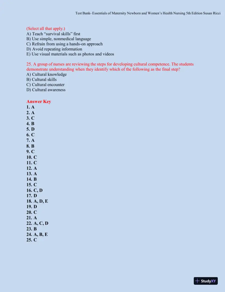 Test bank for Essentials of Maternity, Newborn, and Women's Health, 5th Edition (Chapters 1-51), page 14