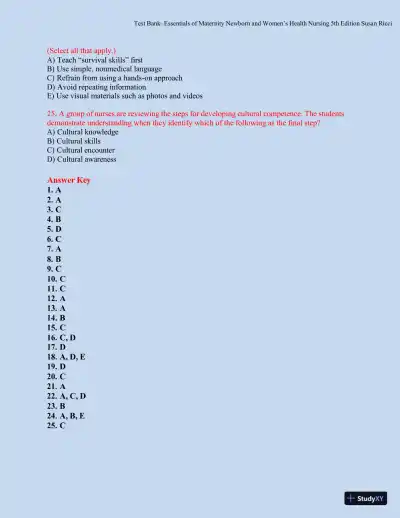 Test bank for Essentials of Maternity, Newborn, and Women's Health, 5th Edition (Chapters 1-51) - Page 14 preview image