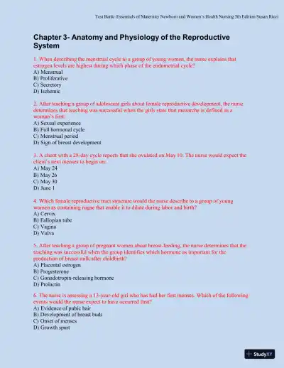 Test bank for Essentials of Maternity, Newborn, and Women's Health, 5th Edition (Chapters 1-51) - Page 15 preview image