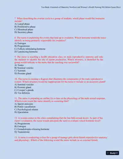 Test bank for Essentials of Maternity, Newborn, and Women's Health, 5th Edition (Chapters 1-51) - Page 16 preview image