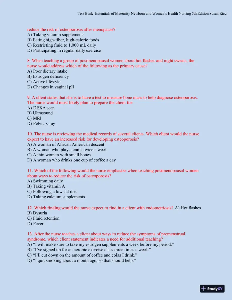 Test bank for Essentials of Maternity, Newborn, and Women's Health, 5th Edition (Chapters 1-51), page 21