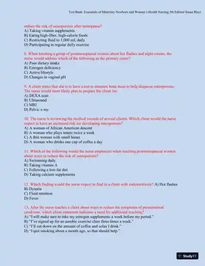 Test bank for Essentials of Maternity, Newborn, and Women's Health, 5th Edition (Chapters 1-51) - Page 21 preview image