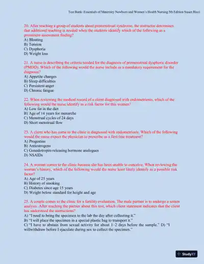 Test bank for Essentials of Maternity, Newborn, and Women's Health, 5th Edition (Chapters 1-51) - Page 23 preview image