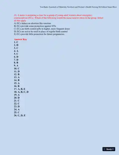 Test bank for Essentials of Maternity, Newborn, and Women's Health, 5th Edition (Chapters 1-51) - Page 24 preview image