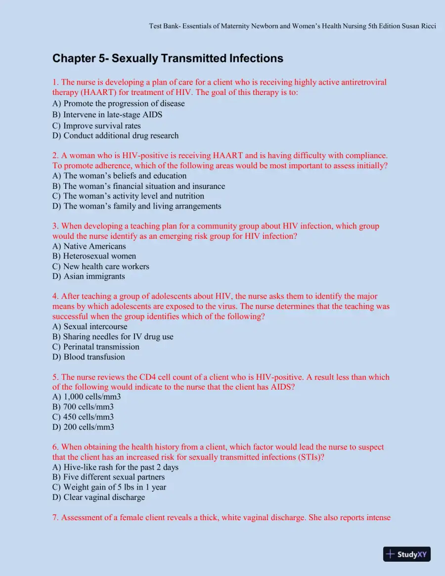 Test bank for Essentials of Maternity, Newborn, and Women's Health, 5th Edition (Chapters 1-51), page 25