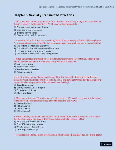 Test bank for Essentials of Maternity, Newborn, and Women's Health, 5th Edition (Chapters 1-51) - Page 25 preview image