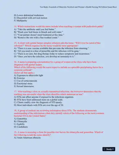 Test bank for Essentials of Maternity, Newborn, and Women's Health, 5th Edition (Chapters 1-51) - Page 27 preview image