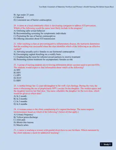 Test bank for Essentials of Maternity, Newborn, and Women's Health, 5th Edition (Chapters 1-51) - Page 28 preview image