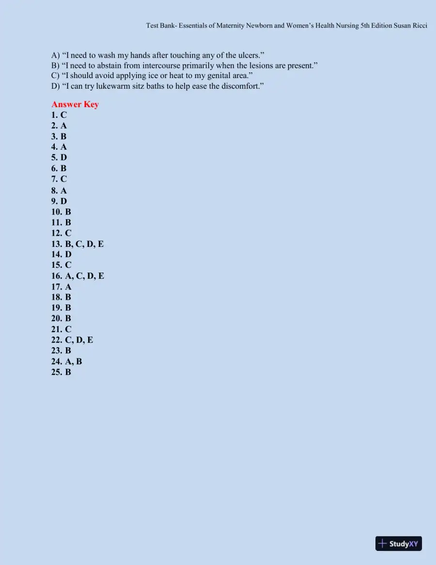 Test bank for Essentials of Maternity, Newborn, and Women's Health, 5th Edition (Chapters 1-51), page 29