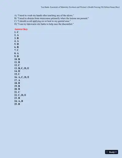 Test bank for Essentials of Maternity, Newborn, and Women's Health, 5th Edition (Chapters 1-51) - Page 29 preview image