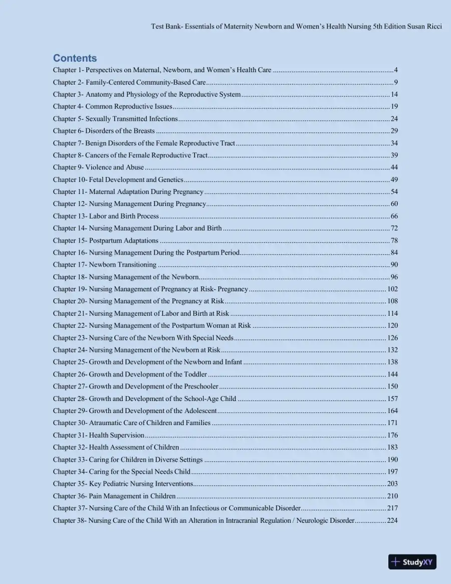 Test bank for Essentials of Maternity, Newborn, and Women's Health, 5th Edition (Chapters 1-51), page 3
