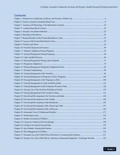 Test bank for Essentials of Maternity, Newborn, and Women's Health, 5th Edition (Chapters 1-51) - Page 3 preview image