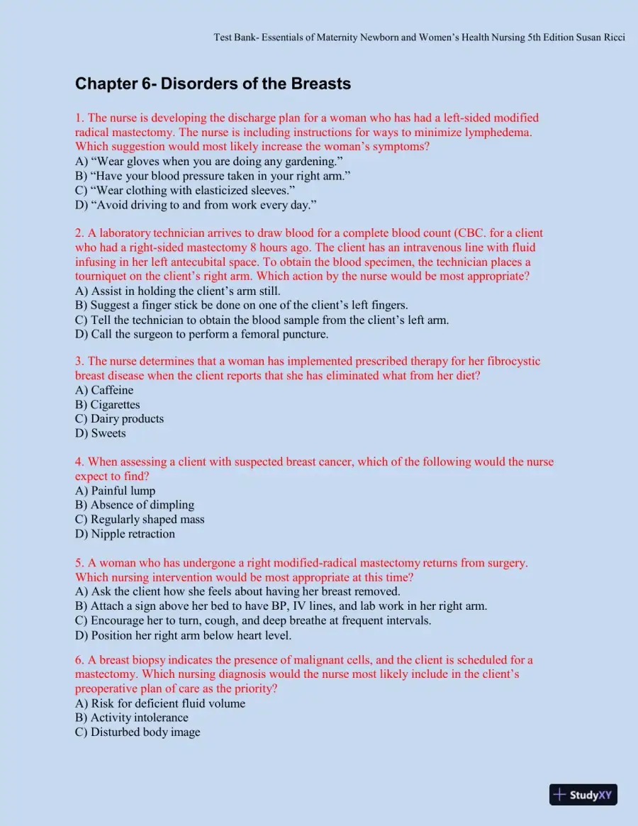 Test bank for Essentials of Maternity, Newborn, and Women's Health, 5th Edition (Chapters 1-51), page 30