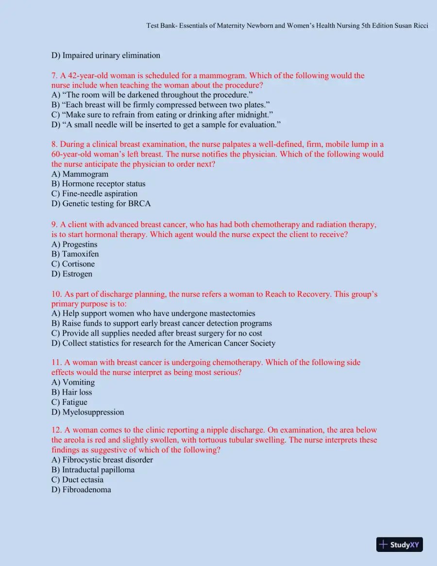 Test bank for Essentials of Maternity, Newborn, and Women's Health, 5th Edition (Chapters 1-51), page 31