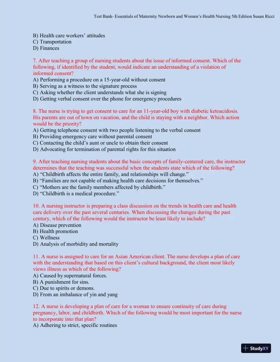 Test bank for Essentials of Maternity, Newborn, and Women's Health, 5th Edition (Chapters 1-51), page 6