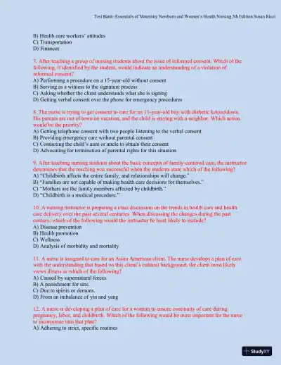 Test bank for Essentials of Maternity, Newborn, and Women's Health, 5th Edition (Chapters 1-51) - Page 6 preview image