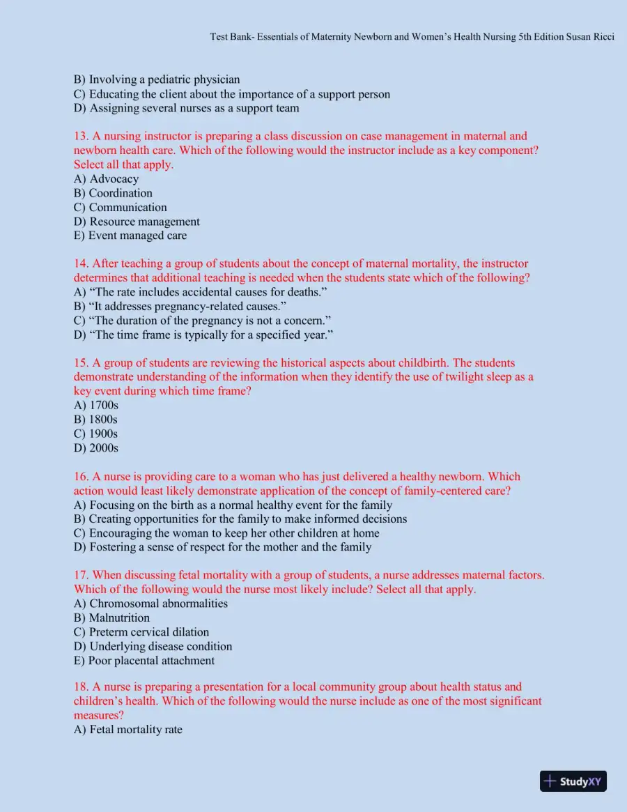 Test bank for Essentials of Maternity, Newborn, and Women's Health, 5th Edition (Chapters 1-51), page 7
