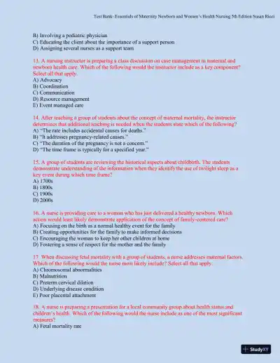 Test bank for Essentials of Maternity, Newborn, and Women's Health, 5th Edition (Chapters 1-51) - Page 7 preview image