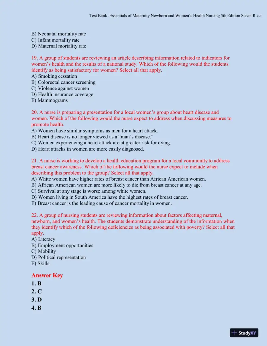 Test bank for Essentials of Maternity, Newborn, and Women's Health, 5th Edition (Chapters 1-51), page 8