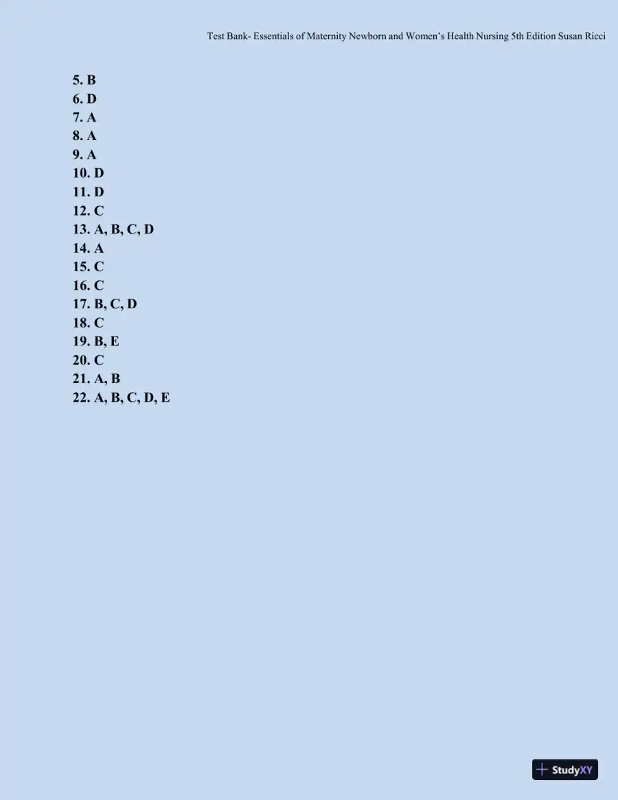Test bank for Essentials of Maternity, Newborn, and Women's Health, 5th Edition (Chapters 1-51), page 9