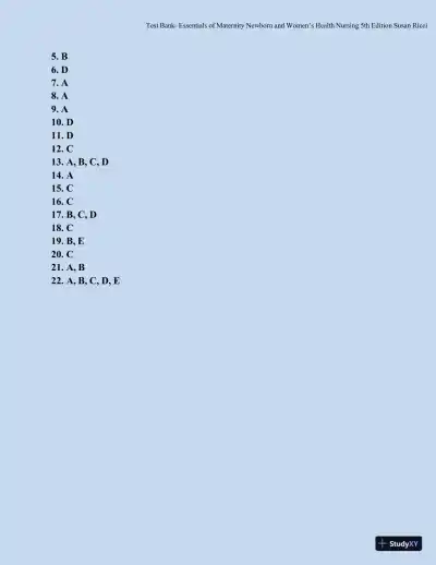 Test bank for Essentials of Maternity, Newborn, and Women's Health, 5th Edition (Chapters 1-51) - Page 9 preview image