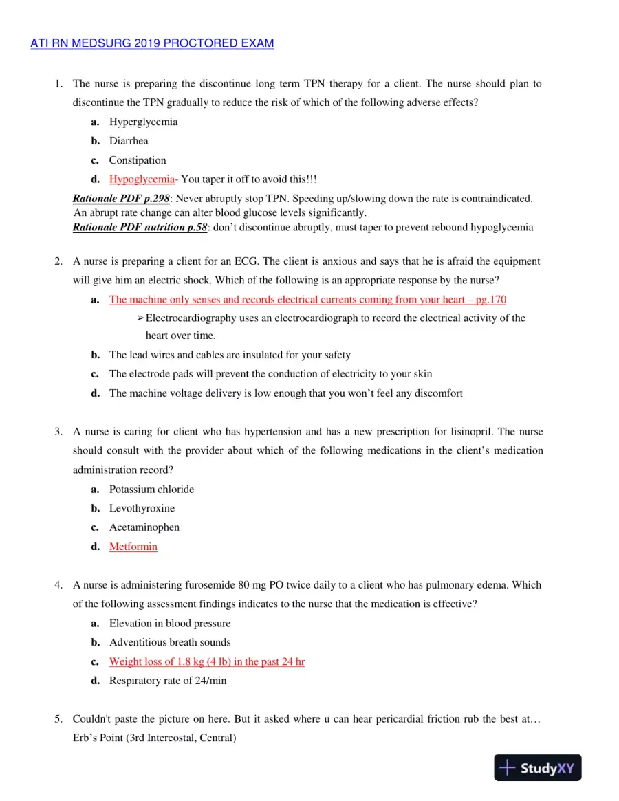 2019 ATI Los Angeles Trade Technical College RN Medical Surgical Proctored Exam With Answers (67 Solved Questions), page 3